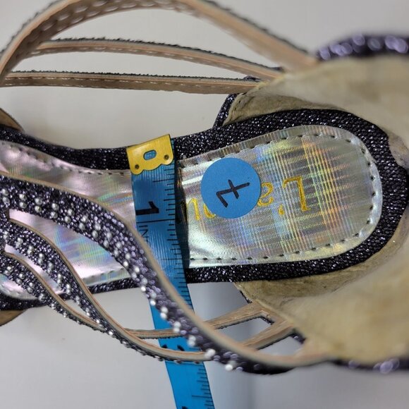 SIZE 7 Silver Glitter Grey Tone Wedge Sandals Low Heels Flats Open Toe NEW - Picture 8 of 12